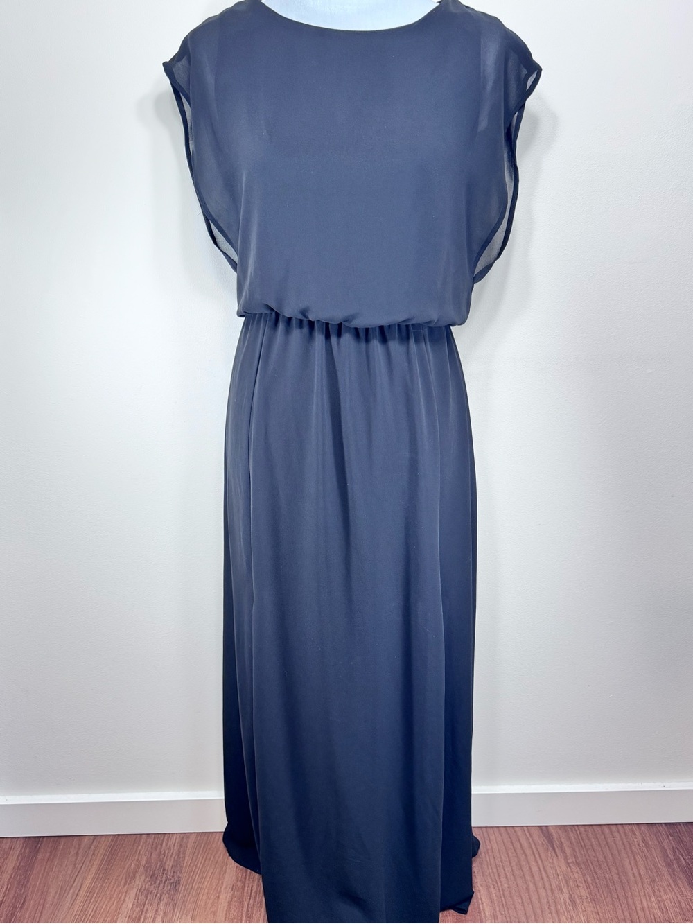 Lush Sheer Overlay Maxi Formal Side Slits Dress Black Size Medium